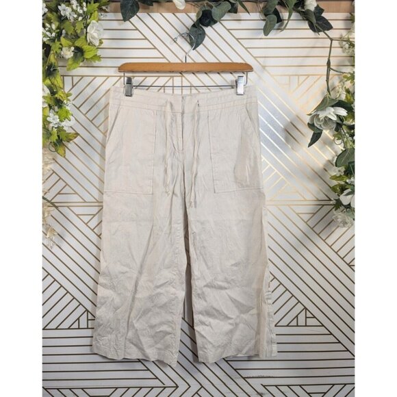 BCBGMAXAZRIA Women's Y2k Vtg Cropped Capri Tan Beige Pants Tie Waist Size 6 - Picture 1 of 9
